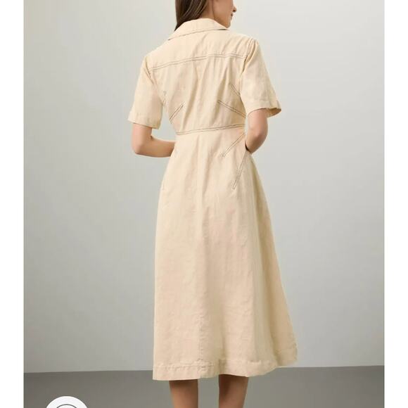 Rosetta Getty Beige Midi Shirt Dress SIZE 10 Cotton Career Work Designer $360 - Picture 2 of 12